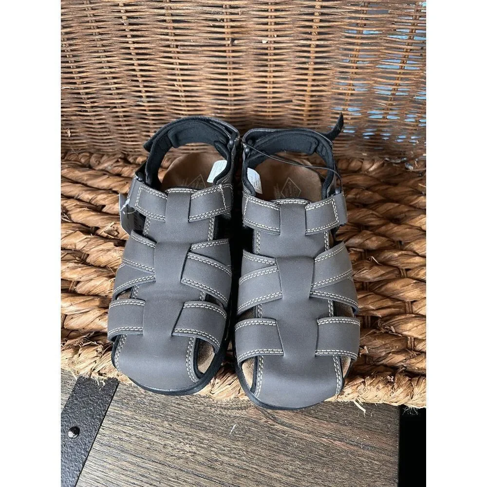 St John's Bay‎ Men's Gray Leather Memory Foam Fisherman Sandals Size 8